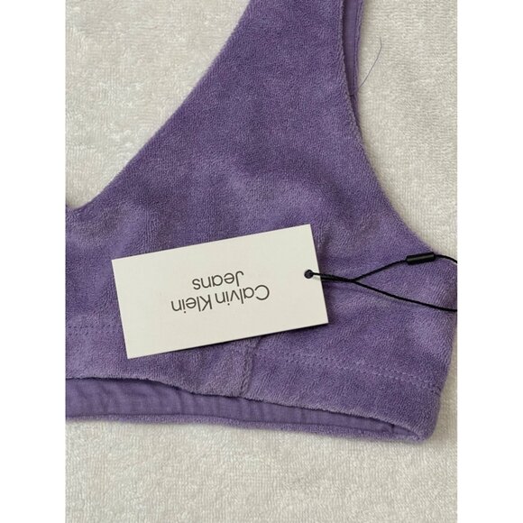 Calvin Klein Jeans V-Neck Bralette - Chalk Violet, Size S, New - Picture 4 of 8